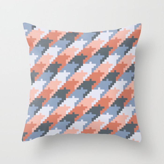 Terracotta blue colorful houndstooth check Throw Pillow