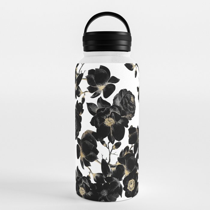 Elegant white gold modern trendy floral Water Bottle by Eclectic