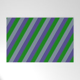 [ Thumbnail: Light Slate Gray, Dark Slate Blue & Green Colored Lines/Stripes Pattern Welcome Mat ]