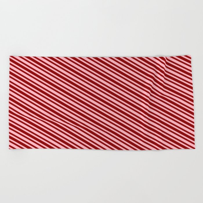 Light Pink & Dark Red Colored Pattern of Stripes Beach Towel