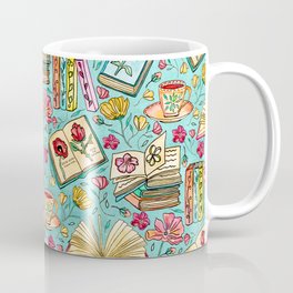 Blooms and Books on Blue Mug