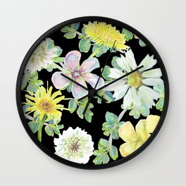 Spring Floral Mix on black Wall Clock