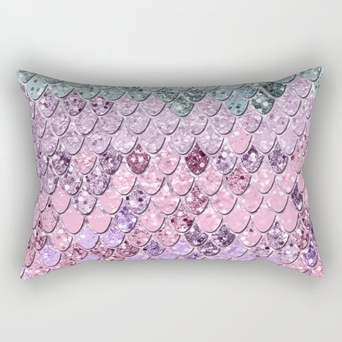 Mermaid Scales with Unicorn Girls Glitter #4 (Faux Glitter) #shiny #pastel #decor #art #society6 Rectangular Pillow