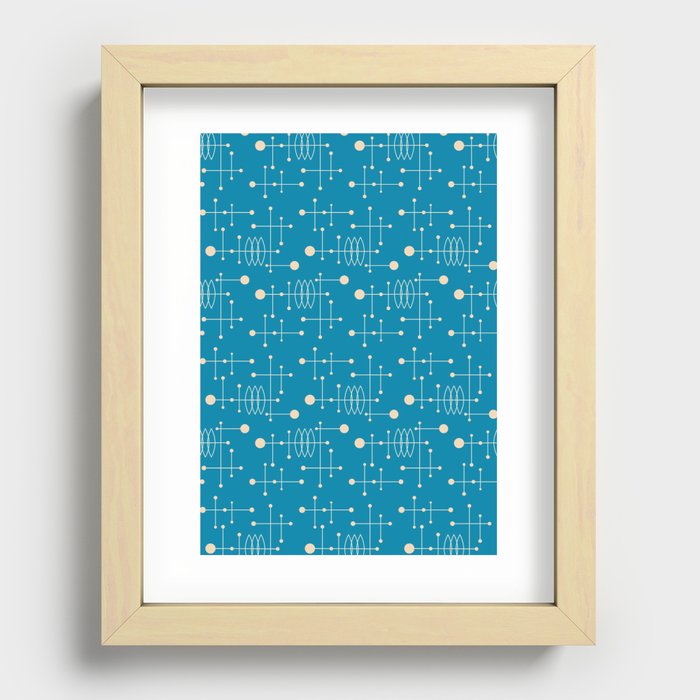 Mid Century Atomic Age Pattern Celadon Blue, Peach and Light Yellow Recessed Framed Print