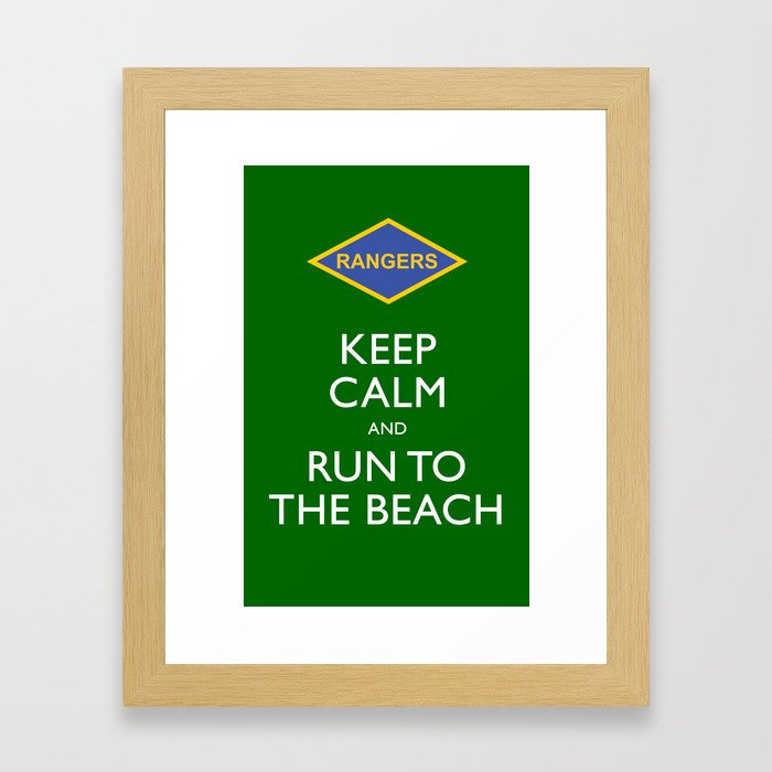 KEEP CALM AND RUN TO THE BEACH. Framed Art Print