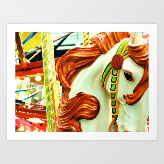 Green Carousel Horse Art Print