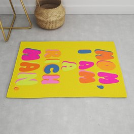Mom, I Am A Rich Man Rug | Graphicdesign, Navy, Positive, Typography, Popart, Type, Mustard, Colorblock, Orange, Feminist 