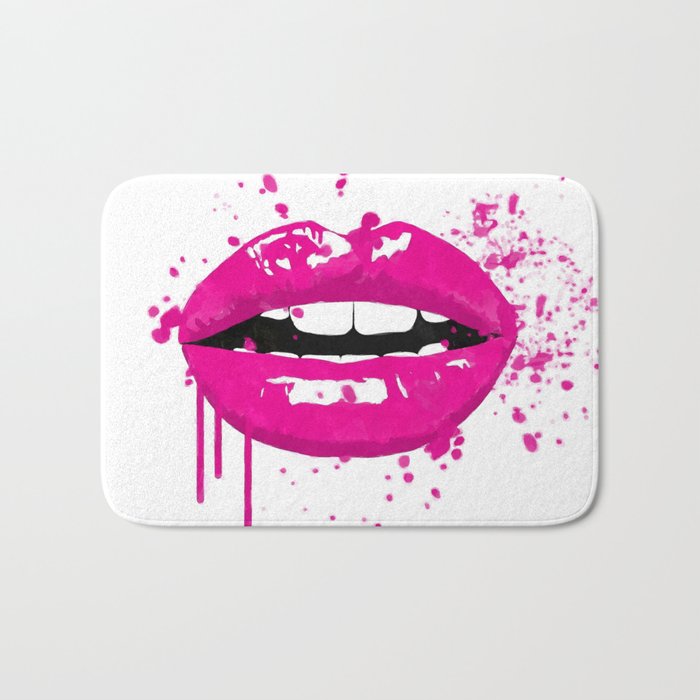 Pink lips fashion illustration Bath Mat