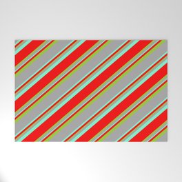 [ Thumbnail: Dark Gray, Aquamarine, Red & Green Colored Lines Pattern Welcome Mat ]
