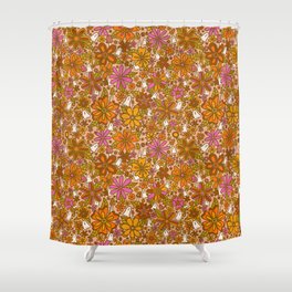 Fall Floral Print Shower Curtain | 60S, Drawing, Pattern, Fall, Floralprint, Flower, Print, Spooky, Curated, Rainbow 