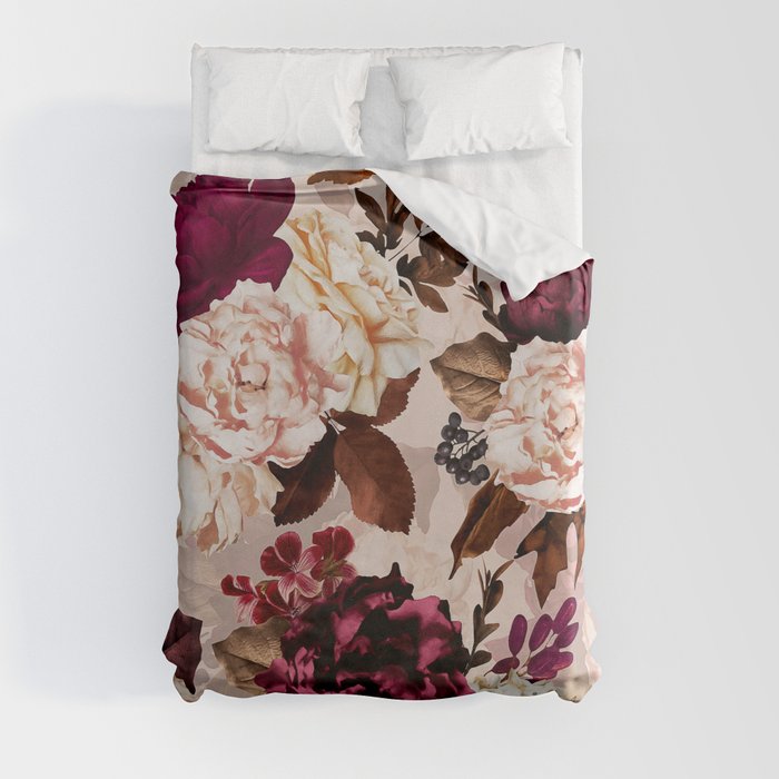 Vintage Roses And Peonies Dance Duvet Cover