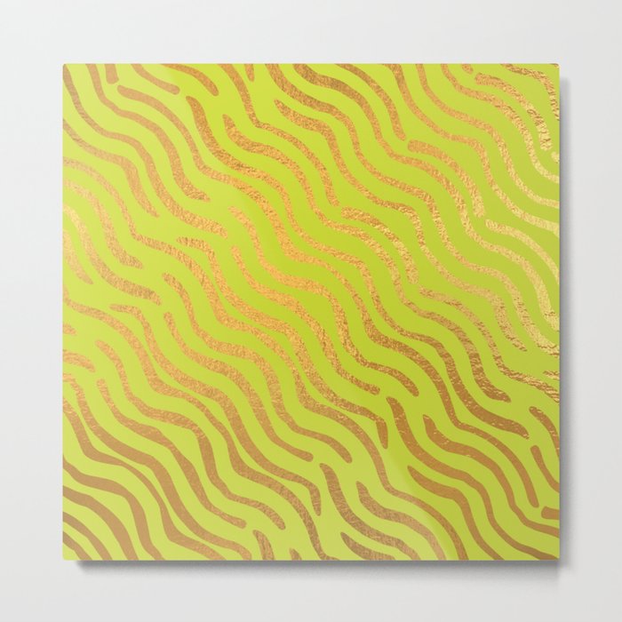 Lime Gold colored abstract lines pattern Metal Print
