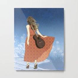 Guitar Girl Metal Print | Folk, Female, Chordophone, Entertainer, Walking, Jazz, Song, Lady, Collage, Woman 