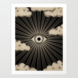 Radiant eye minimal sky with clouds - black and gold Art Print