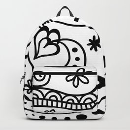 Black and White Doodle Backpack | Spiral, White, Romance, Love, Circle, Asterisk, Etienne, Doodle, Heart, Flower 