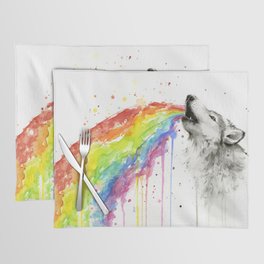 Wolf Howling Rainbow Watercolor Placemat