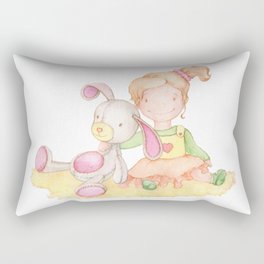 Baby girl and her bunny Rectangular Pillow