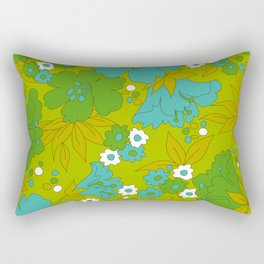 Green, Turquoise, and White Retro Flower Design Pattern Rectangular Pillow