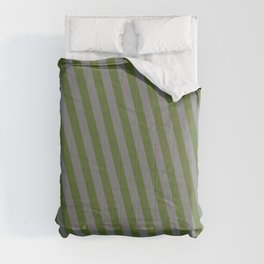 [ Thumbnail: Dark Olive Green & Grey Colored Lined Pattern Comforter ]
