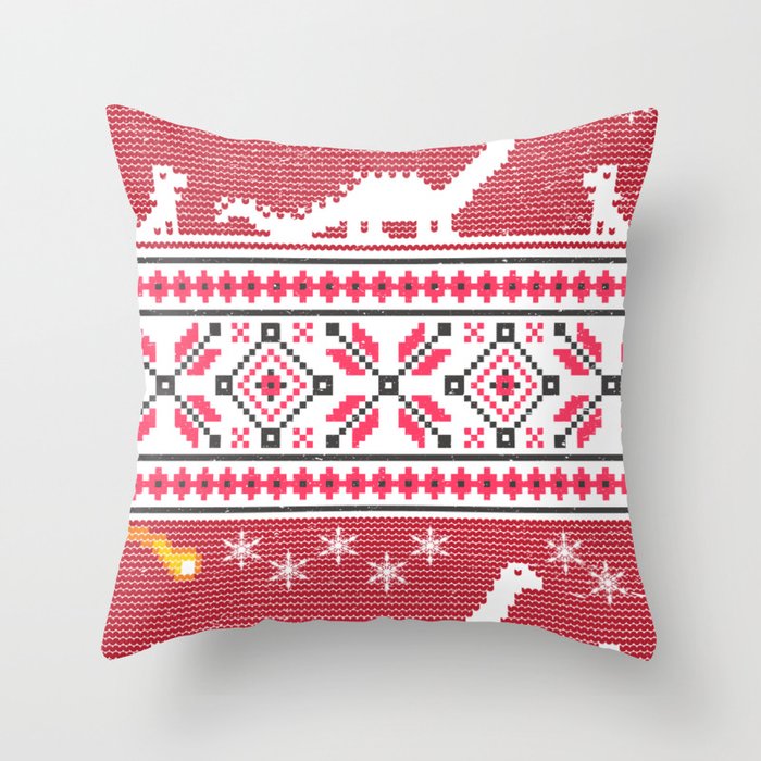 Ugly Christmas Dinosaur Comet Funny Jurassic Xmas Throw Pillow By