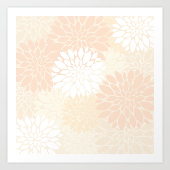 Abstract Vintage Shades Of Blush And White Botanical Big Flowers Art Print