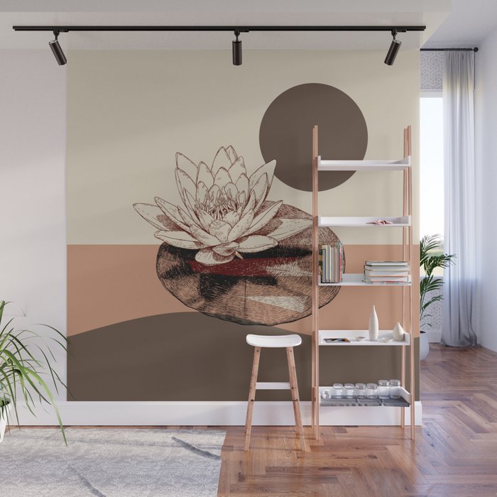 Lotus Flower with The Dark Sun modern surreal illustration Wall Mural