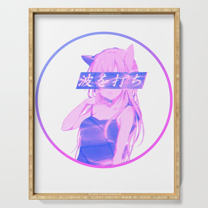 Waves Pink Sad Japanese Anime Girl Aesthetic Serving Tray By Poser Boy Society6