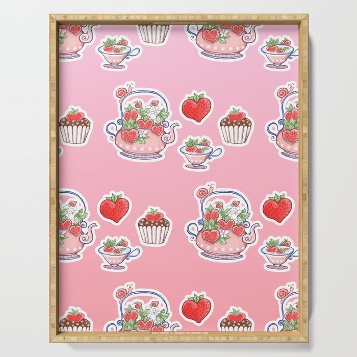 Strawberry teapot with cup and muffin Serving Tray
