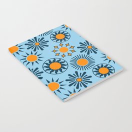 Mid Century Retro Sun Pattern - Orange and Blue Notebook