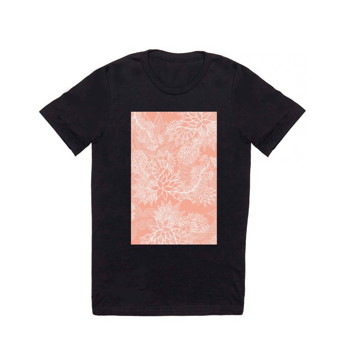 Chic hand drawn floral pattern on pink blush T Shirt