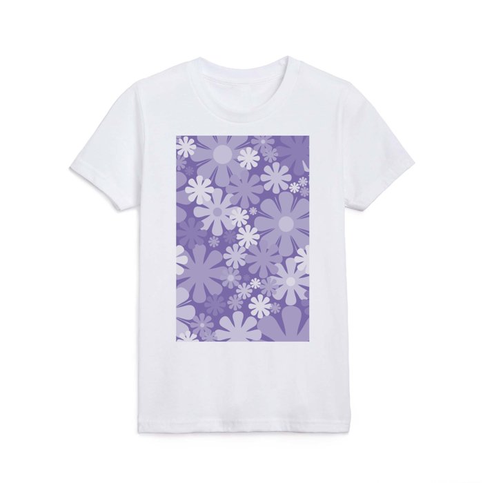 Retro Flowers 60s 70s Aesthetic Floral Pattern in Lavender Purple Kids T Shirt