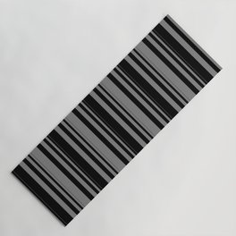 [ Thumbnail: Black & Grey Colored Stripes Pattern Yoga Mat ]