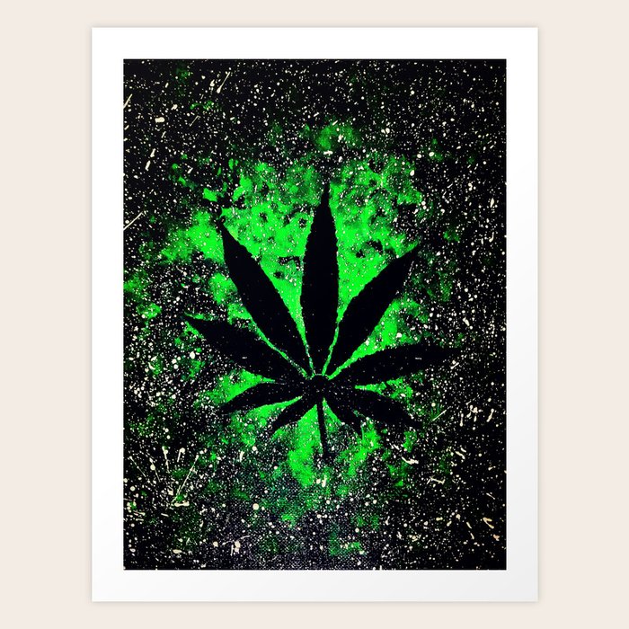 Galaxy Weed Leaf Green Art Print By Crypticcharm Society6