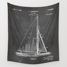 Sailboat Patent - Yacht Art - Black Chalkboard Wall Tapestry