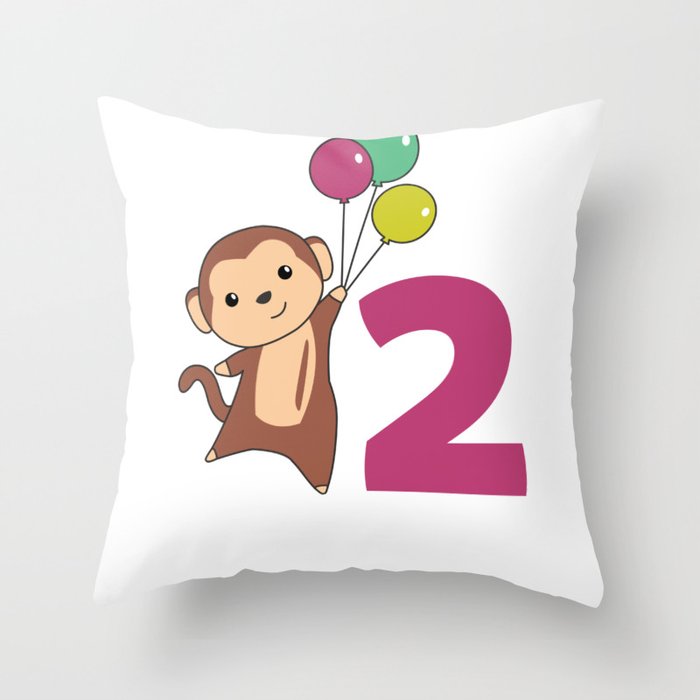 Monkey Second Birthday Balloons For Kids Throw Pillow