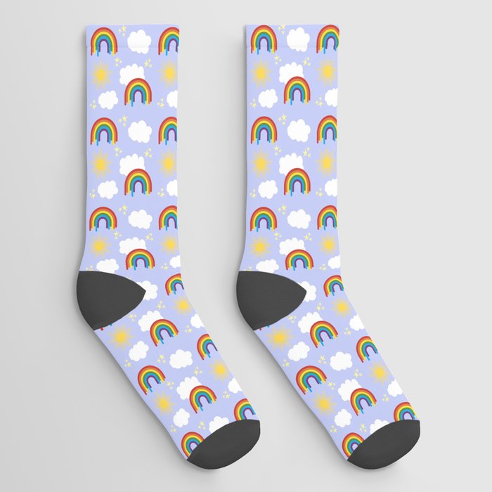 Rainbow, clouds and sun pattern Socks
