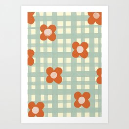Blue and red floral check Art Print