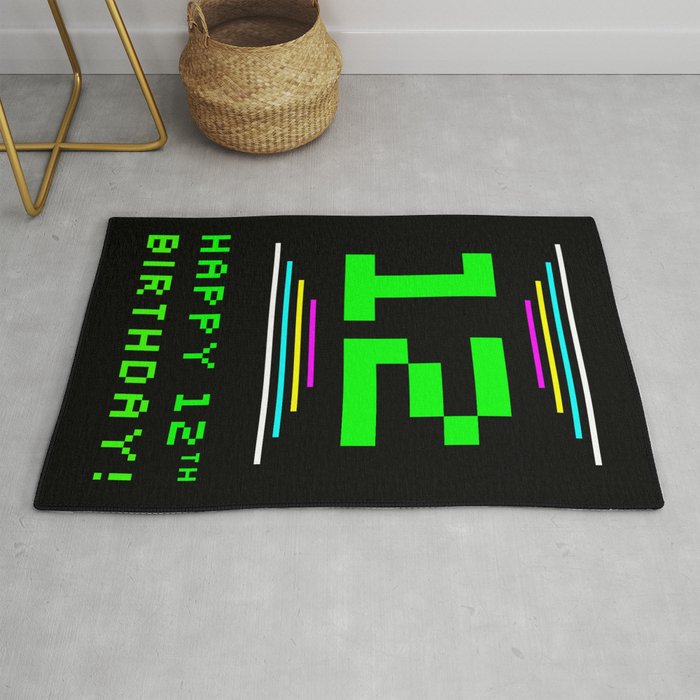 12th Birthday - Nerdy Geeky Pixelated 8-Bit Computing Graphics Inspired Look Rug