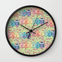 Easter word on eggs Wall Clock