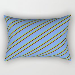 [ Thumbnail: Cornflower Blue, Green, and Maroon Colored Stripes/Lines Pattern Rectangular Pillow ]