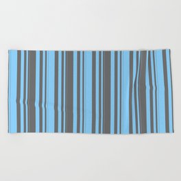 [ Thumbnail: Light Sky Blue and Dim Grey Colored Pattern of Stripes Beach Towel ]