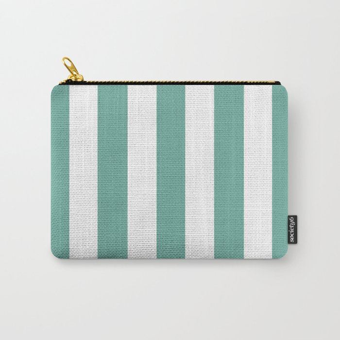 Green Sheen blue - solid color - white vertical lines pattern Carry-All Pouch