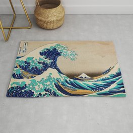 The Great Wave off Kanagawa; Japan Kantō region of Honshu nautical landscape painting by Katsushika Hokusai Rug