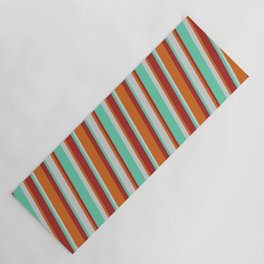 [ Thumbnail: Aquamarine, Light Grey, Chocolate & Brown Colored Striped/Lined Pattern Yoga Mat ]