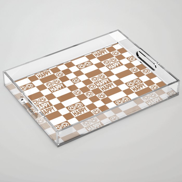 HAPPY Checkerboard (Milk Chocolate Brown Color) Acrylic Tray