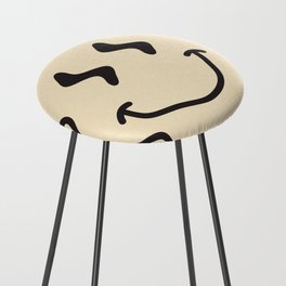 Wonky Smiley Face - Black and Cream Counter Stool | Vector, Wonky, Smileyface, Digital, Stencil, Black And White, Graphicdesign, Illustration, Pop Art, Curated 