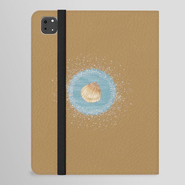 Watercolor Seashell and Blue Circle on Gold Brown iPad Folio Case