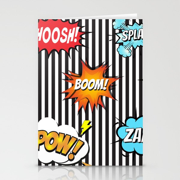65 MCMLXV Cosplay Boom! Pow! Comicbook Speech Bubbles Striped Pattern Stationery Cards