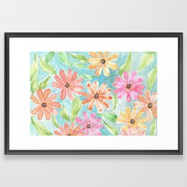 Watercolor Daisies Design Framed Art Print