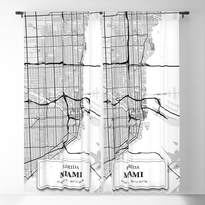 Miami Florida City Map with GPS Coordinates Blackout Curtain by